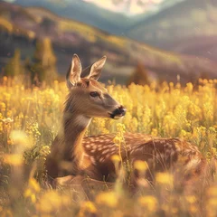 Fototapeten Deer lying in a meadow, wildlife, animals © Tnzal
