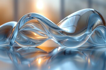 A serene and flowing blue water-like substance, creating smooth, undulating shapes with a highly reflective surface.