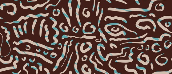 Fototapeta premium Seamless abstract pattern. Simple background with blue, brown, beige texture. Lines, stains. Digital brush strokes background. Design for textile fabrics, wrapping paper, background, wallpaper, cover.