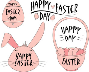 Happy Easter design elements. Vector set in flat style isolated on transparent background.