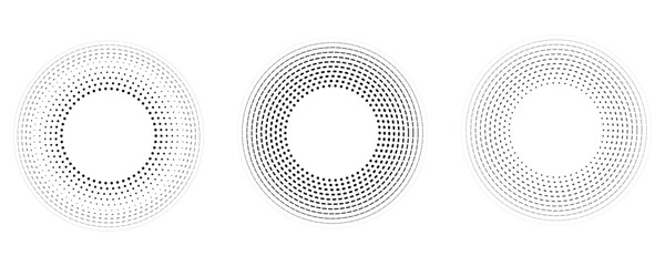 Circle dot frame. Circular border with halftone effect. Modern faded ring. Rounded semitone shape. Ballpoint boarding house. Dotted geometric pattern. Elements of small dots graphics eps 10