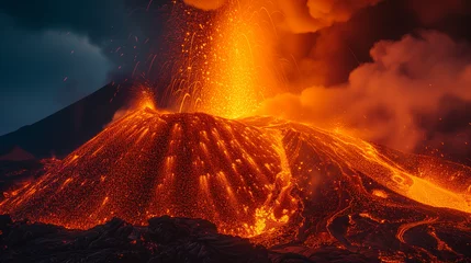 Photo sur Plexiglas Rouge 2 Volcanoes Fiery Night