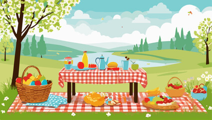 Outdoor Picnic in Spring Landscape