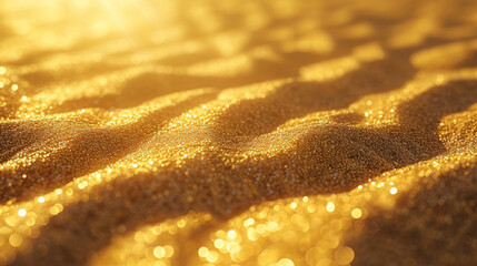Golden sands under warm sun rays background