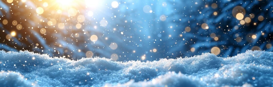 Abstract blue background with highlights and bokeh, reminiscent of frosty winter air or a starry sky.
Concept: background for events related to cold, space or the magic of winter. Banner, copy space