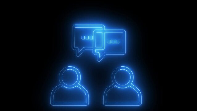 Neon line discussion symbol. People speaking icon. Two people talking animation background.