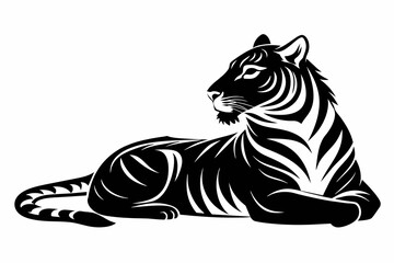 silhouette of tiger laying in profile on white background