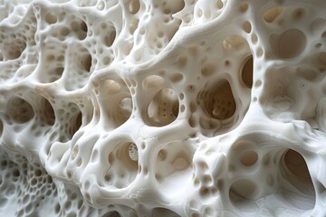 A complex 3D render of an organic, porous structure with a creamy color palette, resembling coral...