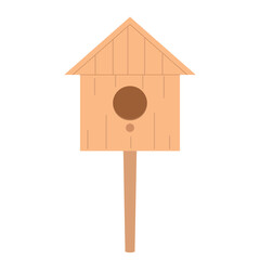 Hand drawn wooden birdhouse for birds in flat style. Cartoon bright wooden green birdhouse, isolated on white background. Crafts made of wood. Wooden birdhouse, place for nest in cartoon flat style te