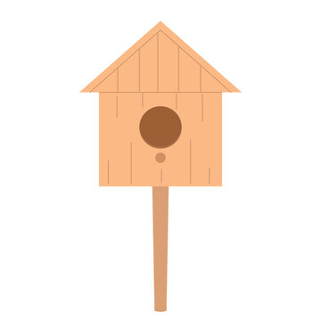 recommend clip art: Hand drawn wooden birdhouse for birds in flat style. Cartoon bright wooden green birdhouse, isolated on white background. Crafts made of wood. Wooden birdhouse, place for nest in cartoon flat style te