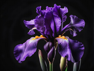 Night Jewel: A mesmerizing purple iris unfurls its velvety petals agai. generative AI