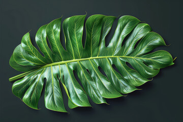Fresh green monstera leaf texture, copy space, a plant that grows in tropical regions, the concept of ornamental plant leaves.