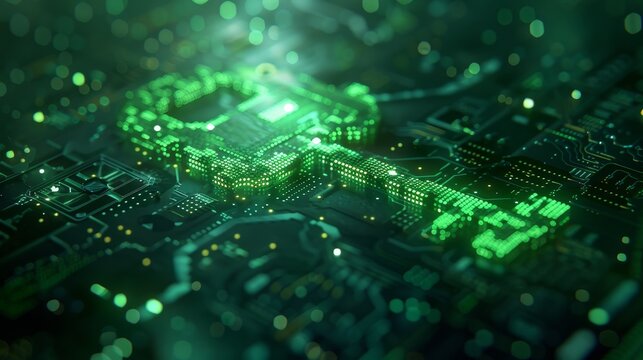 Abstract digital background with lime glowing key symbol and binary code on dark hologram computer screen