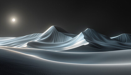 minimalistic abstract theme with a single, undulating form that resembles a sand dune under moonlight