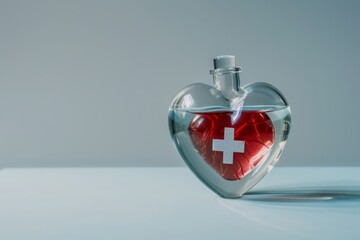 Conceptual photo of red heart inside the protection of transparent heart in water droplets. Idea of protecting human health, cardiovascular care, elderly diseases, heart medications, stroke prevention