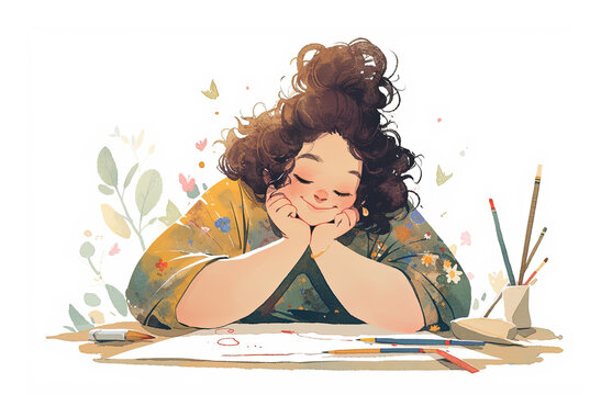 Plus size woman is styding illustration.