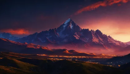 Schilderijen op glas sunrise over the mountains © Usama