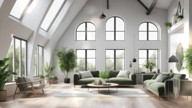 3d rendering. new modern scandinavian loft apartment. 