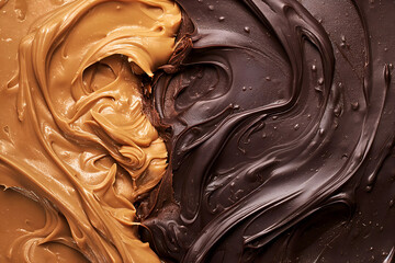 Delicious Melted Chocolate And Melted Peanut Butter Top View, Desert Food Photography, Food Menu Style Photo Image