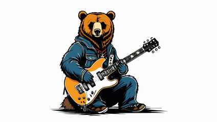 Rocking Bear Musician Vector Illustration