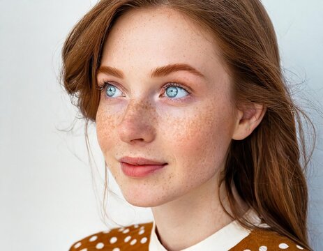 portrait of a young woman red head blue eyes