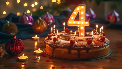 a beautiful birthday cake on the table with the big-sized number 