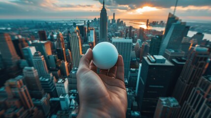 Fototapeta na wymiar Person holding a crystal ball on a building