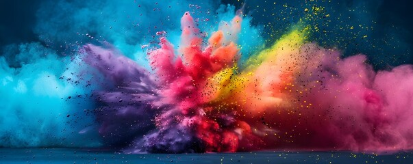 Vibrant Color Splash Explosion in Pop Art Style High Color Saturation and Mid-Air Swirling Powder