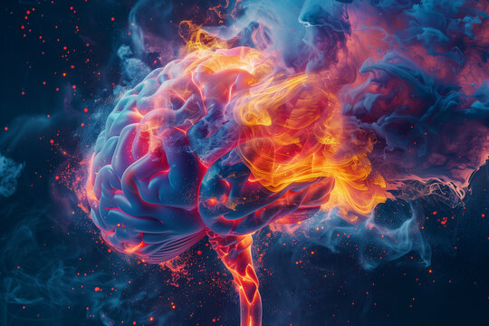 Explosive Creativity: Brain Bursting with Vibrant Colors, Mind-Blown Concept Generated by AI