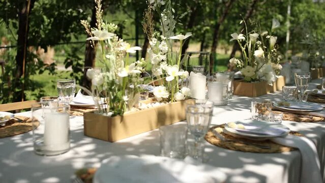 beautiful wedding table for an outdoor banquet in the park