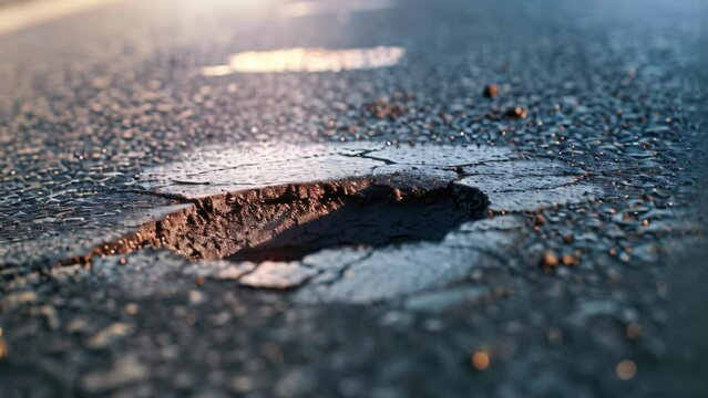 Pothole Peril: Cracked Asphalt on Busy Highway. Generative ai