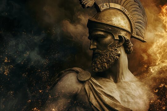 Ares god war mythology. Ancient stone. Generate Ai