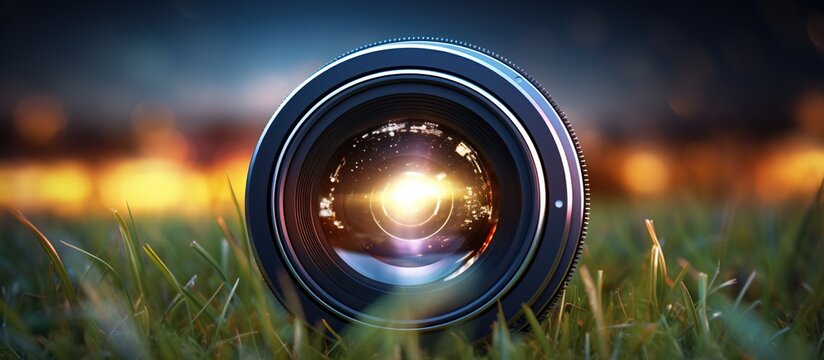 Stunning camera lens with natural backlight and soft bokeh background.