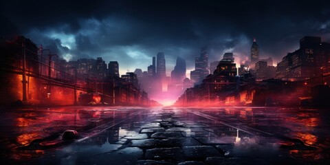 Fototapeta premium Vibrant Cityscape Glowing With Lights Generative AI