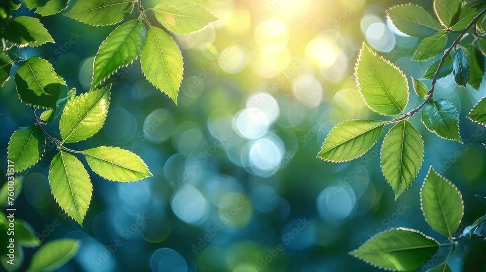 Aufkleber this is a summer background of blue and green, blurred foliage and sky with bright bokeh. it is an a