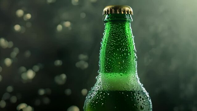 Sweaty Threads: Green Bottle with Glistening Drops. Generative ai