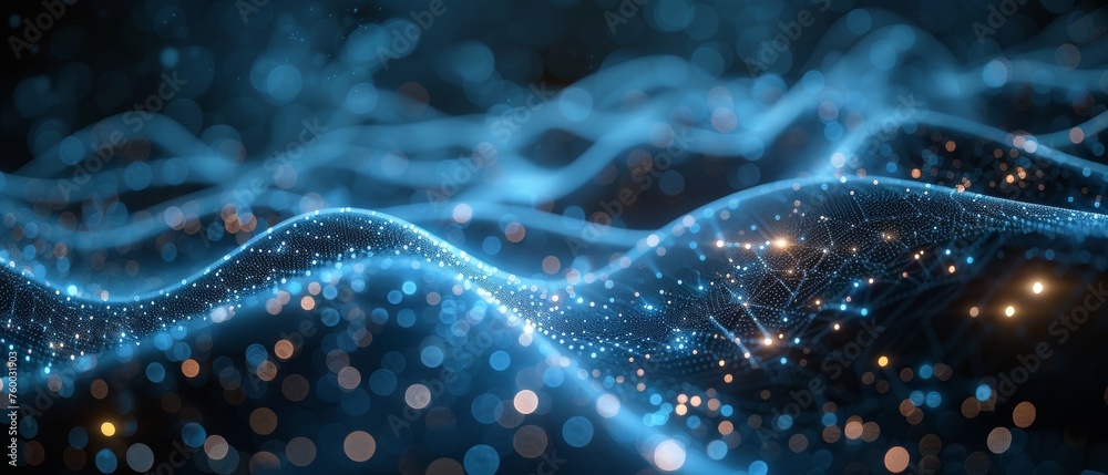 Leinwandbilder Technology abstract illustration with low polygon shapes connected by lines and dots on a dark background. 3D rendering. Visualization of big data.