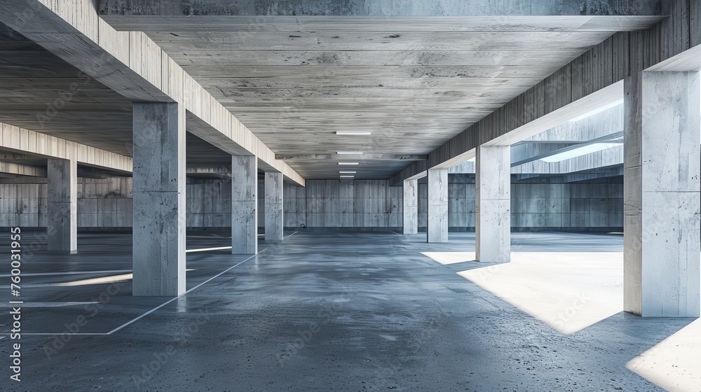 Leinwandbilder an empty cement floor with a concrete architecture and a car park in 3d.