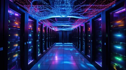 Foto op Canvas Data center in the network server room and server rack with colorful led light. Cloud computing and data storage concept. © Alpa