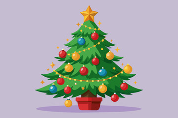 Beautiful realistic Christmas decorated tree vector art illustration