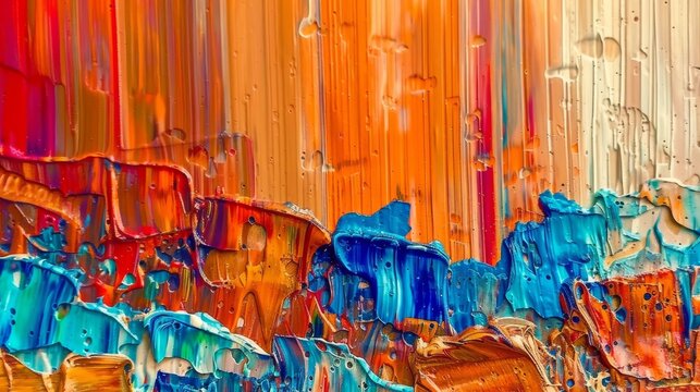The abstract oil painting fuses paint blobs with paint strokes and knife painting to create a large stroke oil painting that looks like a wall art painting.
