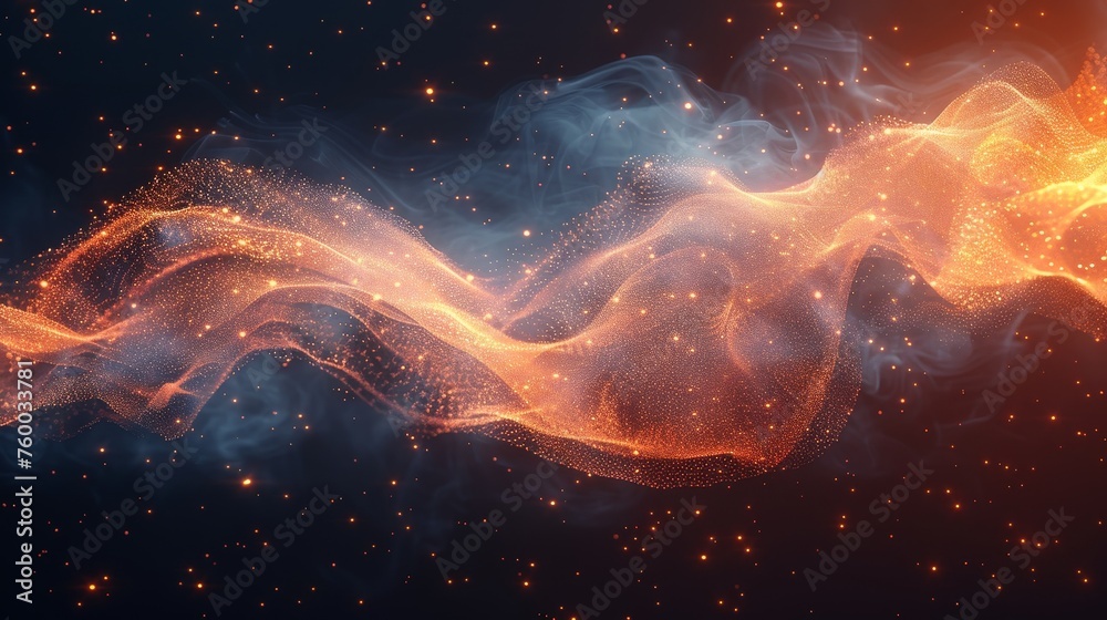 Poster the effect of infrared wind waves on a dark background is created with warm air flow. modern illustr