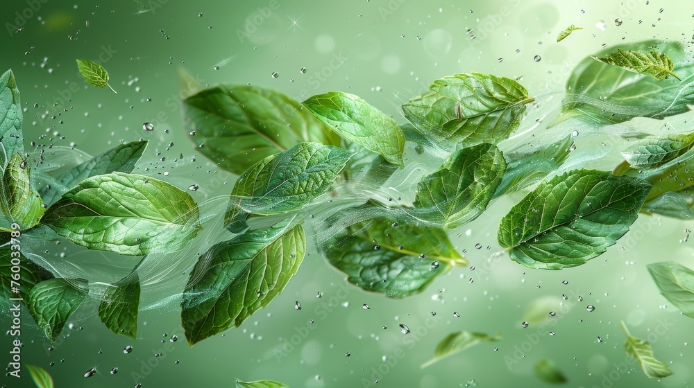 Poster wind vortex with mint leaves - a powerful element for cleansers and fresheners. it also provides a s