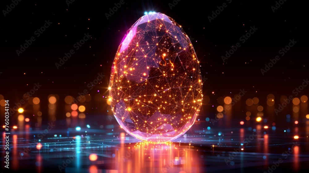 Aufkleber Abstract Easter Egg with number 2021 Year. Greeting card design. Low poly style. Abstract geometry background and wireframe light structure. Modern 3D graphic concept. Isolated modern illustration.