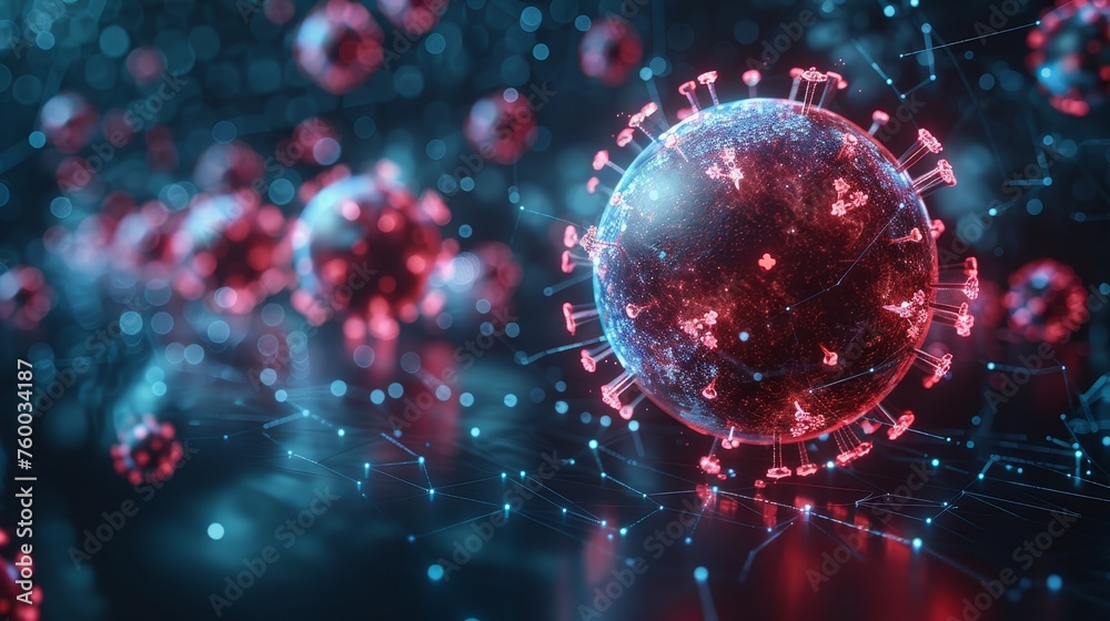 Poster blue glass dome with planet earth attacking by red viruses. concept for virus protection. low poly s