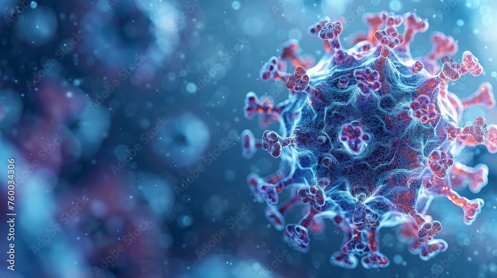 Poster covid-19 virus in abstract polygonal style. microorganism, a kind of pathogenic microflora modern on