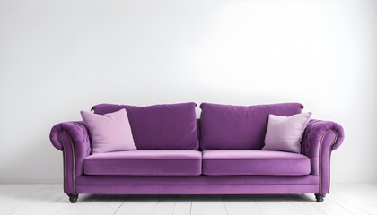 Empty purple sofa isolated on white background
