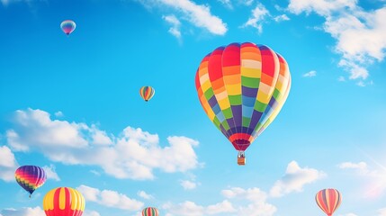 Naklejka premium Balloon Floating on Blue Sky Travel Concept.