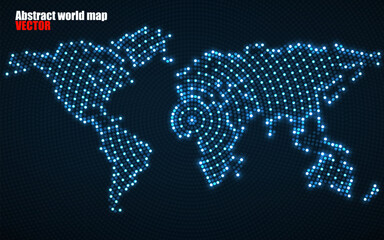 Abstract world map with glowing radial dots. Vector