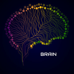 Abstract human brain of lines on black background. Vector illustration